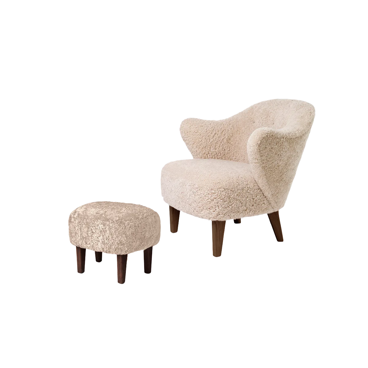 Audo Copenhagen INGEBORG nojatuoli ja rahi, moonlight lampaankarva/savutammi
