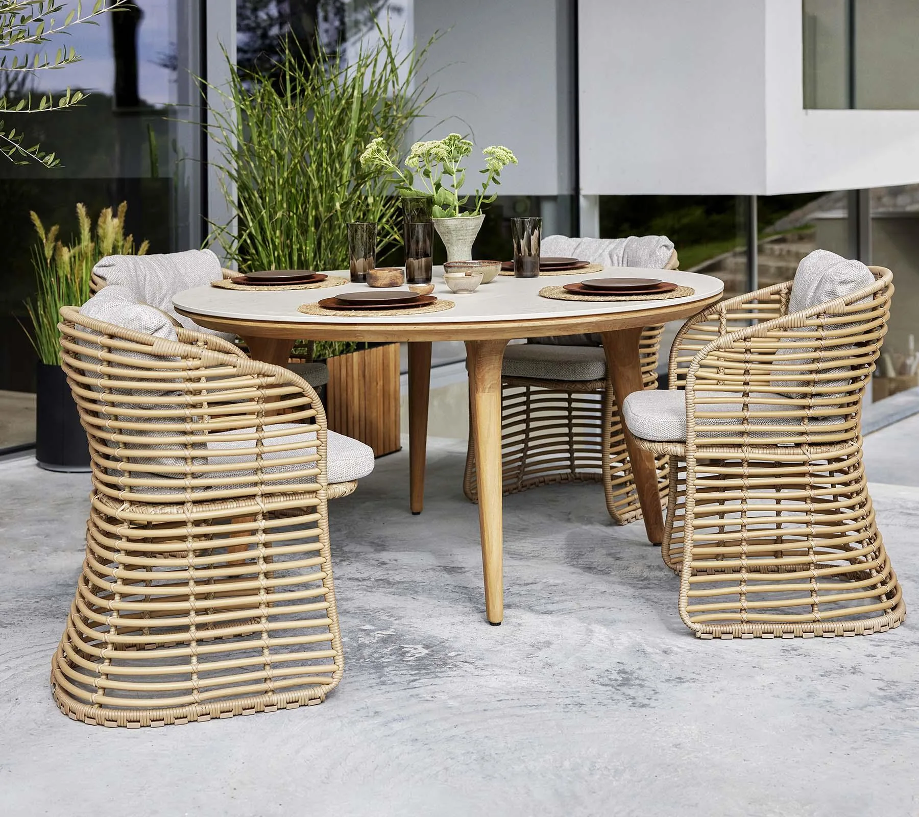 Cane-line ASPECT -dining table Ø 144 cm, beige / teak - Image 2