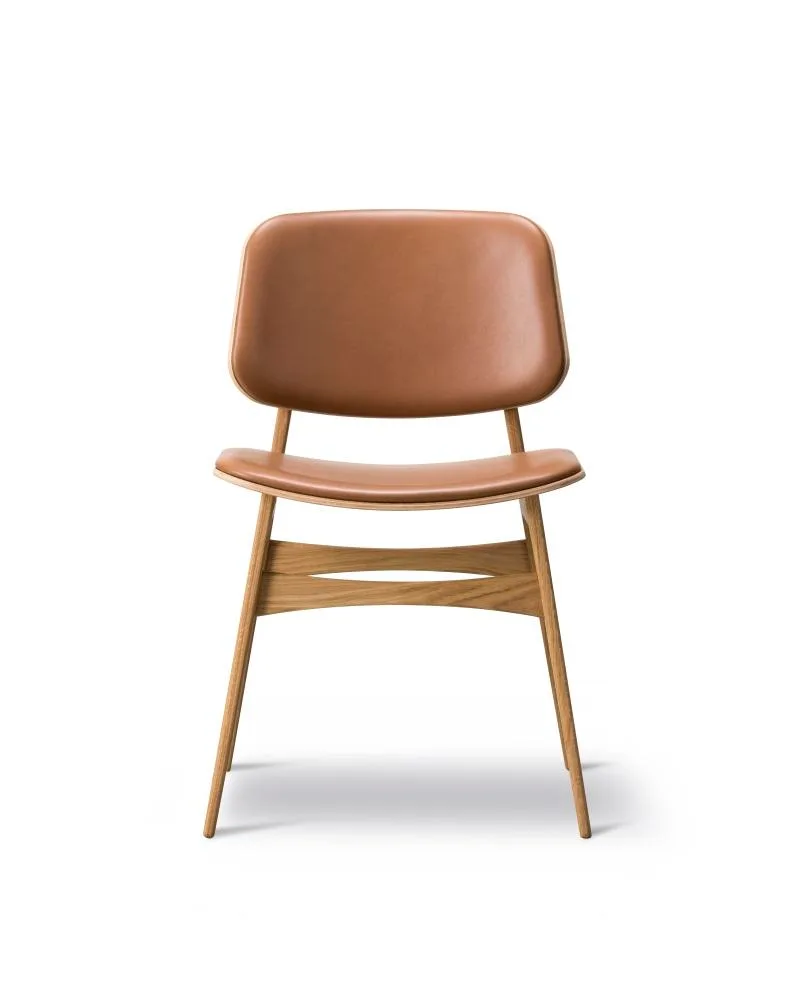 Fredericia SØBORG 3052 chair, lacquered oak, brown leather