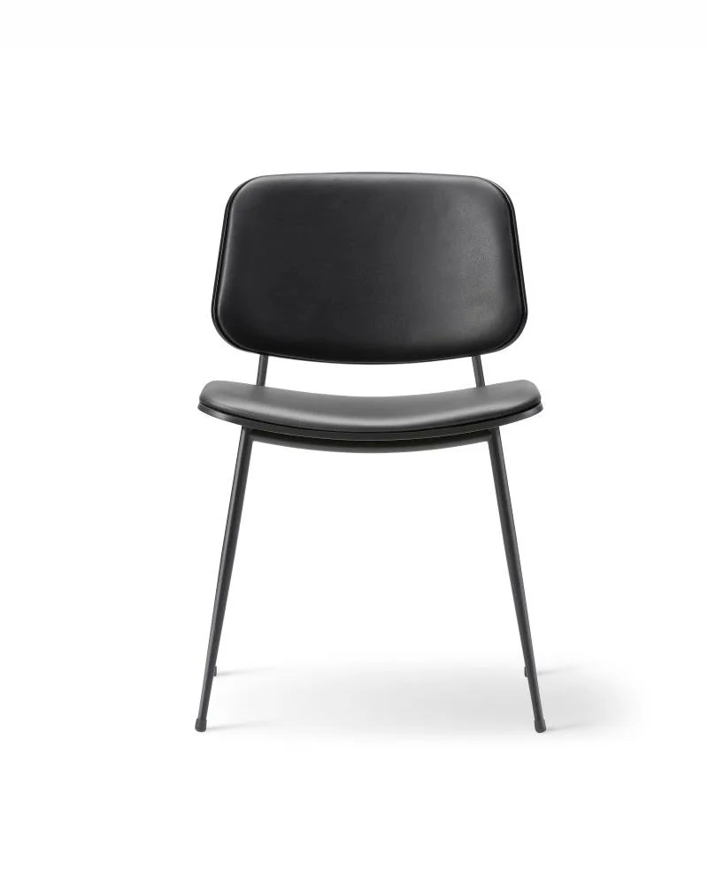 Fredericia SØBORG 3062 chair, black lacquered oak, steel frame, black leather