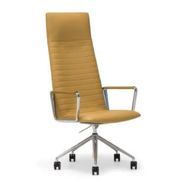 Andreu World FLEX EXECUTIVE chair, high back, yellow/walnut/aluminium SO1861