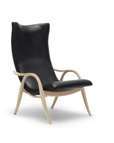 Carl Hansen FH429 -nojatuoli, saippuoitu tammi / musta nahka