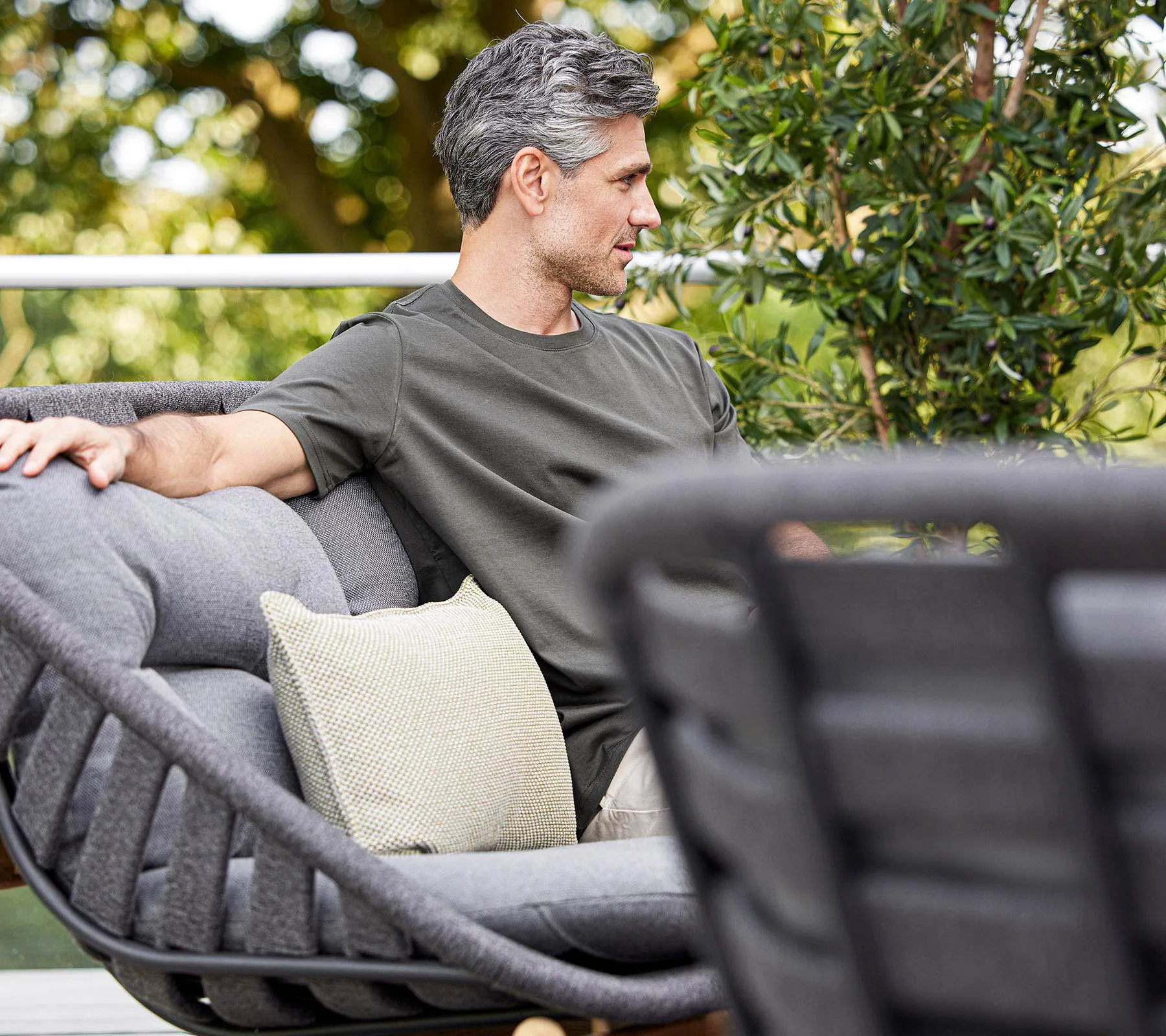 Cane-line STRINGTON 2-seater sofa, grey / dark grey / teak - Image 4