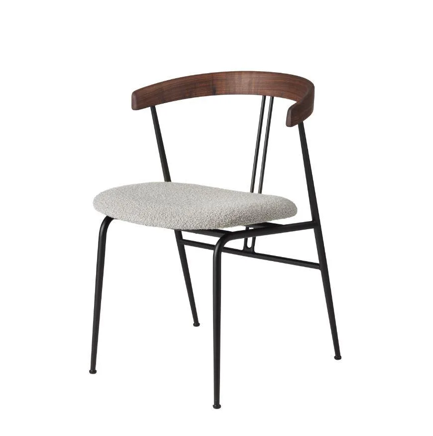 GUBI VIOLIN dining chair, seat upholstered, light grey / walnut
