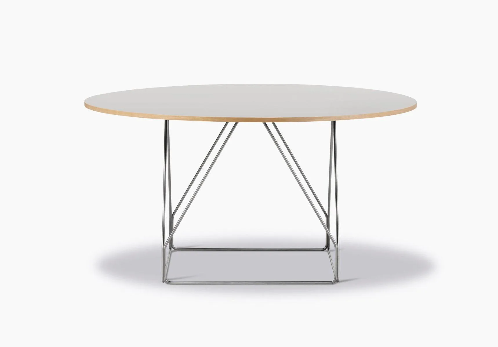 Fredericia JG -dining table, Ø 140 cm, grey linoleum / stainless steel