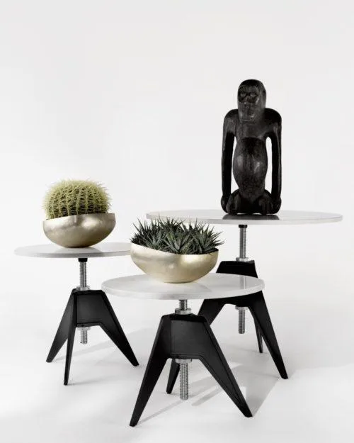 Tom Dixon SCREW -ruokapöytä Ø 90 cm, musta jalka / valkoinen marmorikansi - Image 3