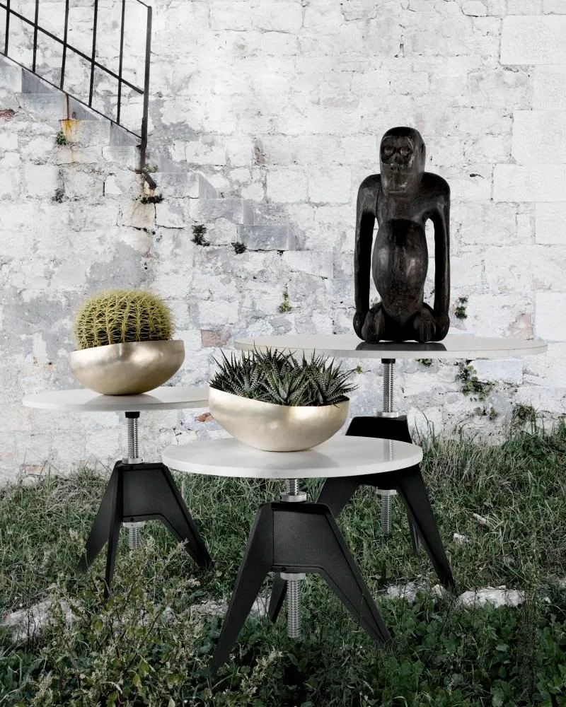 Tom Dixon SCREW side table, black base / white marble table top - Image 3