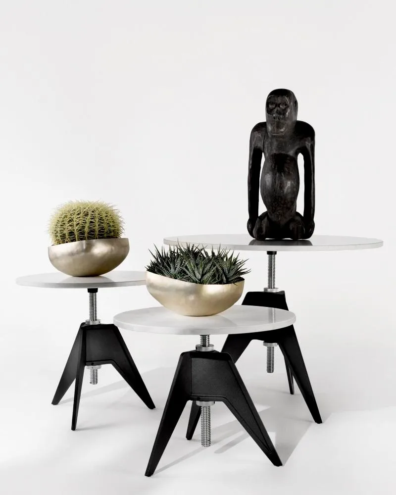 Tom Dixon SCREW side table, black base / white marble table top - Image 2