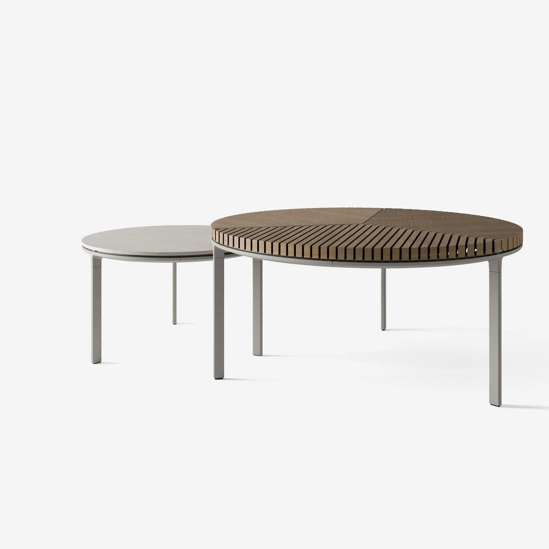 Vipp 716 Open-Air coffee table Ø90 cm, light grey/teak - Image 3